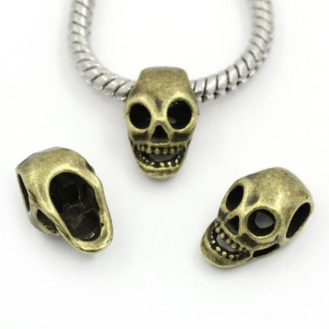 Halloween Bronze Plated Skull European Bead Compatible for Most European Snake Chain Bracelet - Sexy Sparkles Fashion Jewelry - 2