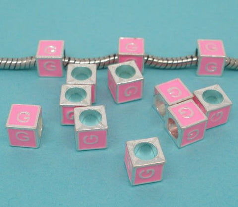 "G" Letter Square Charm Beads Pink Enamel European Bead Compatible for Most European Snake Chain Charm Bracelets - Sexy Sparkles Fashion Jewelry - 2
