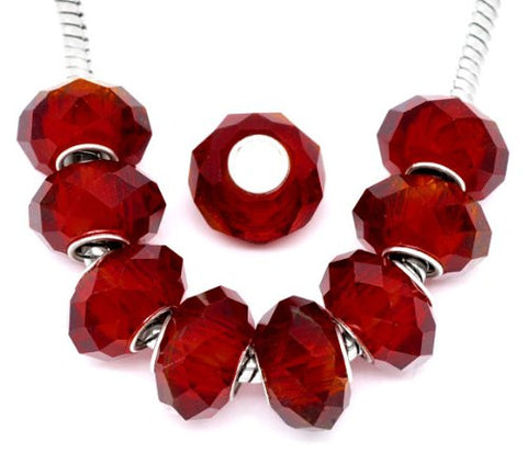 Faceted Murano Glass Charm European Bead Compatible for Most European Snake Chain Bracelet (Ruby Red) - Sexy Sparkles Fashion Jewelry - 2
