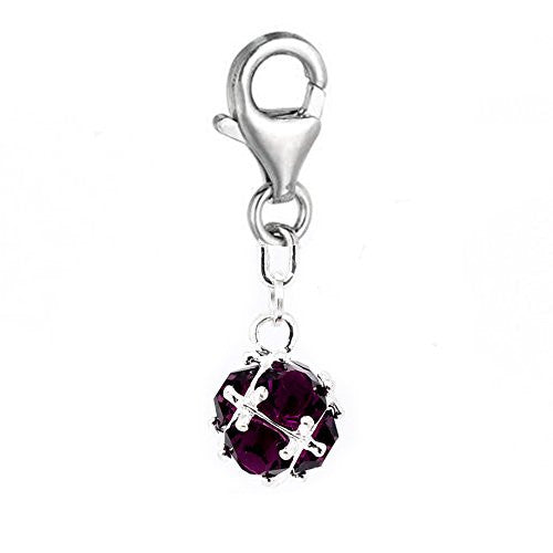 Clip on Dark Purple Birthstone Dangle Charm Pendant for European Clip on Charm Jewelry w/ Lobster Clasp - Sexy Sparkles Fashion Jewelry