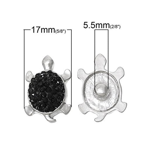 Chunk Snap Jewelry Button Tortoise Black Silver Tone Fit Chunk Bracelet Black Rhinestone - Sexy Sparkles Fashion Jewelry - 3