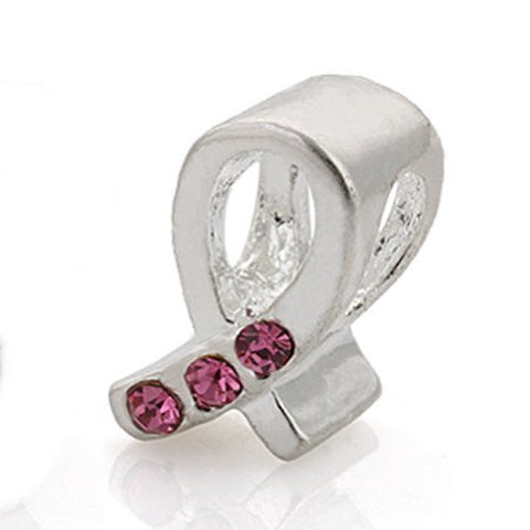 Pink  Crystals Ribbon Awarness European Bead Compatible for Most European Snake Chain Charm Bracelet - Sexy Sparkles Fashion Jewelry - 3