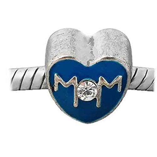 Mom Charm Bead Spacer With  Crystal Stone For Snake Chain Charm Bracelet (Blue)