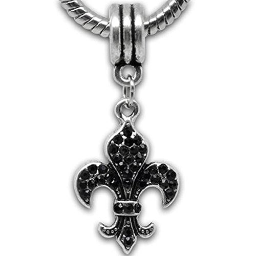 Black Fleur De Lis Dangle European Bead Compatible for Most European Snake Chain Charm Bracelet