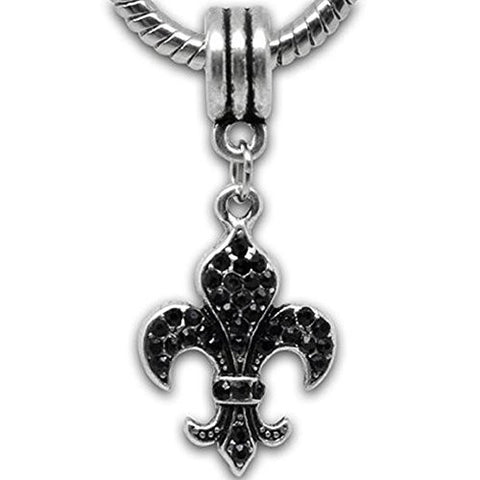 Black Fleur De Lis Dangle European Bead Compatible for Most European Snake Chain Charm Bracelet - Sexy Sparkles Fashion Jewelry - 1