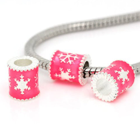Pink Christmas Snow Flake European Bead Compatible for Most European Snake Chain Charm Bracelet - Sexy Sparkles Fashion Jewelry - 2