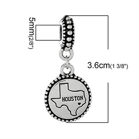 State Charm Bead Spacer (Houston)Spacer Bead for European Snake Chain Charm Bracelet - Sexy Sparkles Fashion Jewelry - 3
