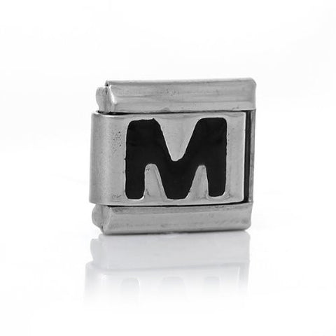 Italian Charm Bracelet Link Square Silver Tone Alphabet Letter (M) - Sexy Sparkles Fashion Jewelry - 1