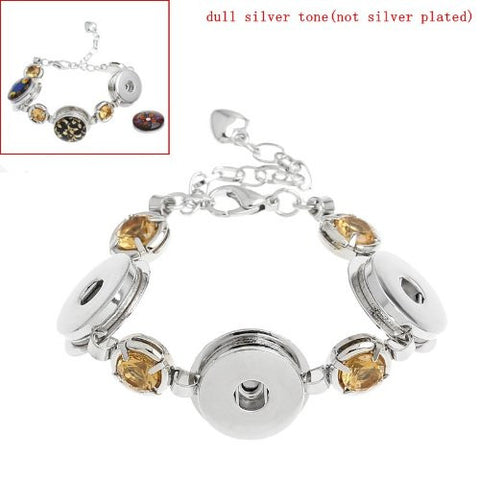 Chunk Lobster Clasp Bracelet Silver Tone Champagne Rhinestone & Extender Chain Fit Snaps Chunk Buttons 16.5cm - Sexy Sparkles Fashion Jewelry - 2