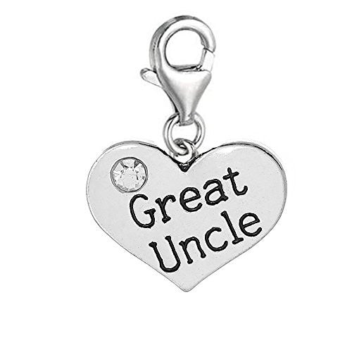 Heart Uncle W/ Clear  Crystal Clip On Charm Pendant for European Charm Jewelry w/ Lobster Clasp - Sexy Sparkles Fashion Jewelry