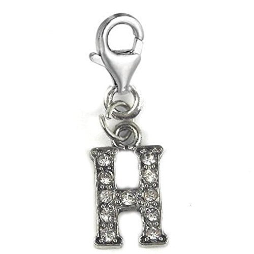 Clip on Letter H Dangle Charm Pendant for European Clip on Charm Jewelry w/ Lobster Clasp