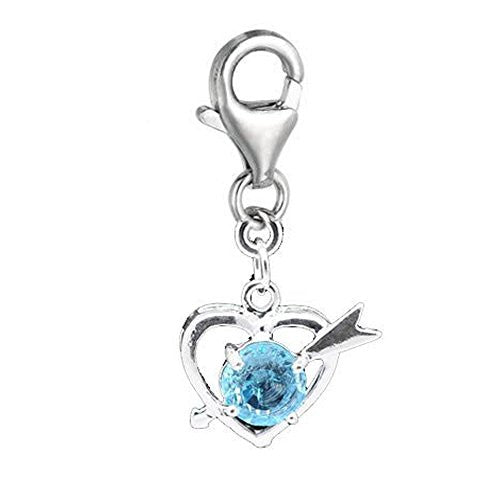 Clip on March Birthstone Charm Pendant for European Jewelry w/ Lobster Clasp