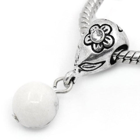White Dangle Ball with Rhinestones Bead Charm Spacer for Snake Chain Charm Bracelets - Sexy Sparkles Fashion Jewelry - 4
