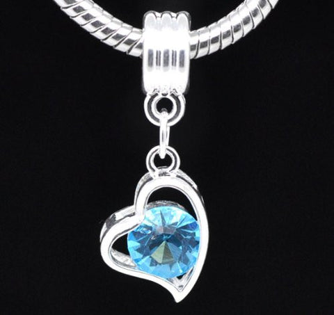 Heart March Birthstone Spacer Bead Charm - Sexy Sparkles Fashion Jewelry - 2