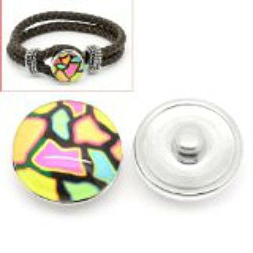 Mosaic Design Glass Chunk Charm Button Fits Chunk Bracelet 18mm - Sexy Sparkles Fashion Jewelry - 1