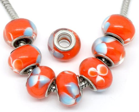 Ten(10) Orange Clover Glass Murano Lampwork Charm Beads For Snake Chain Charm Bracelet - Sexy Sparkles Fashion Jewelry - 2