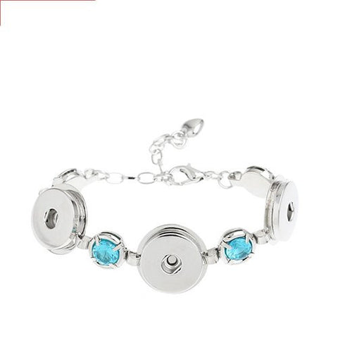 Chunk Lobster Clasp Bracelet Silver Tone Lake Blue Rhinestone & Extender Chain Fit Snaps Chunk Buttons - Sexy Sparkles Fashion Jewelry - 1