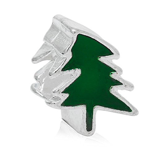 Christmas Tree w/Green Enamel Charm Bead for European Snake Chain Charm Bracelet - Sexy Sparkles Fashion Jewelry - 1