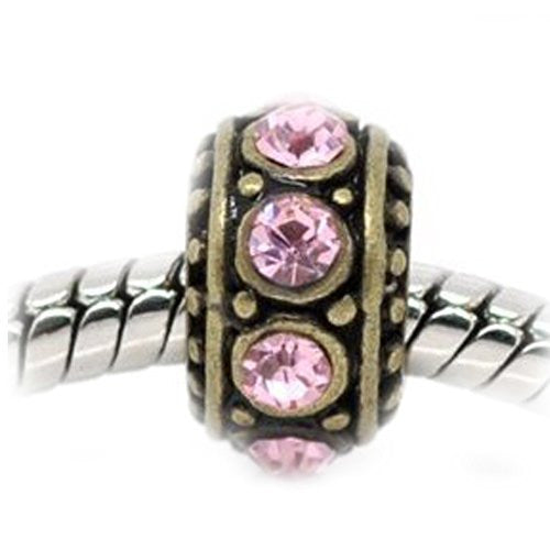 Bronze with Light Pink  Rhinestone Spacer Charm European Bead Compatible for Most European Snake Chain Bracelet - Sexy Sparkles Fashion Jewelry - 1