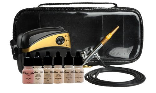 Glam Air Airbrush Makeup Machine System with 5 Dark Sattin Shades of Foundation and Airbrush Blush light