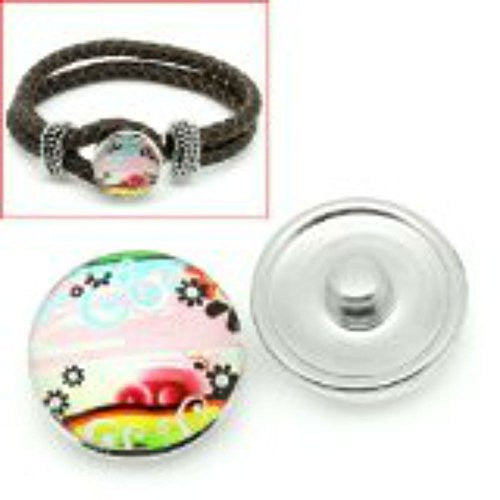 Flower Pattern Glass Chunk Charm Button Fits Chunk Bracelet 18mm for Noosa Style Bracelet