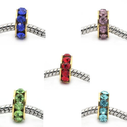 5 Copper Mixed  Rhinestone Rondelle Spacer European Bead Compatible for Most European Snake Chain Bracelet