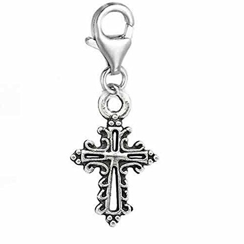Clip on Cross Charm Dangle Pendant for European Clip on Charm Jewelry with Lobster Clasp
