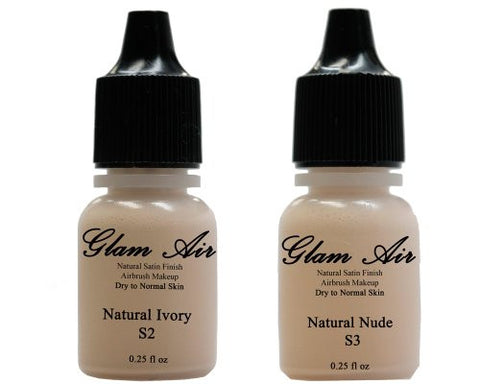 Two(2) Glam Air Airbrush Foundation Makeup S2 Natural Ivory & S3 Natural Nude in Satin Finish 0.25oz Bottles(normal to Dry Skin) - Sexy Sparkles Fashion Jewelry - 1