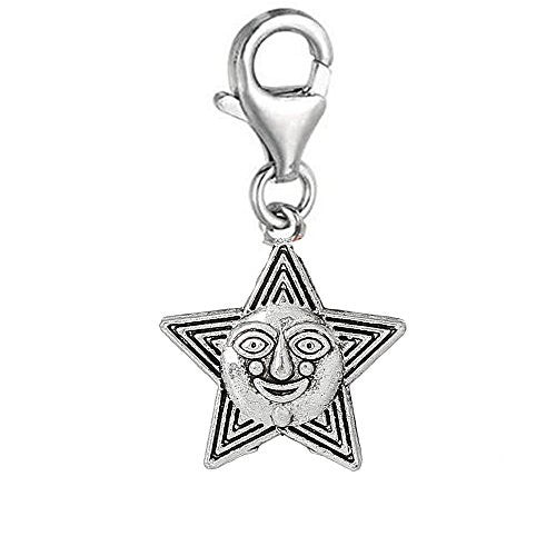 Carved Smile Face Star Clip On For Bracelet Charm Pendant for European Charm Jewelry w/ Lobster Clasp - Sexy Sparkles Fashion Jewelry