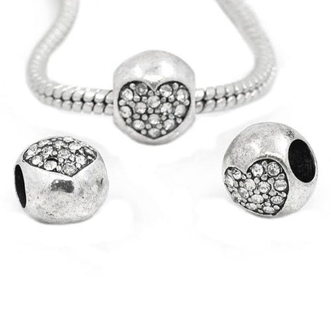 Heart Carved On Charm With Rhinestones Bead Spacer For Snake Chain Bracelet - Sexy Sparkles Fashion Jewelry - 3