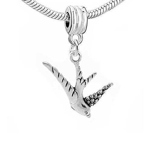 Swallow Bird 3D Dangle Charm European Bead Compatible for Most European Snake Chain Bracelet - Sexy Sparkles Fashion Jewelry