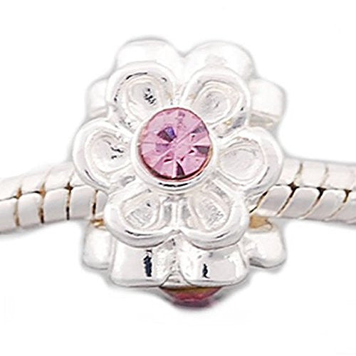 Flower with Pink  Crystals European Bead Compatible for Most European Snake Chain Charm Bracelet - Sexy Sparkles Fashion Jewelry