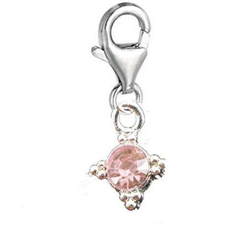 Light Pink Crystal Bead Clip On For Bracelet Charm Pendant for European Charm Jewelry w/ Lobster Clasp