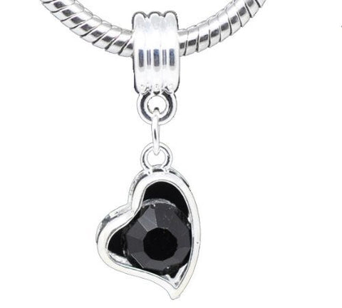 Heart with Black Rhinestone Dangle charm for European Snake chain charm bracelet - Sexy Sparkles Fashion Jewelry - 3