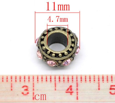 Gold Tone With Pink Rhinestones charm for European Snake chain charm bracelet - Sexy Sparkles Fashion Jewelry - 3