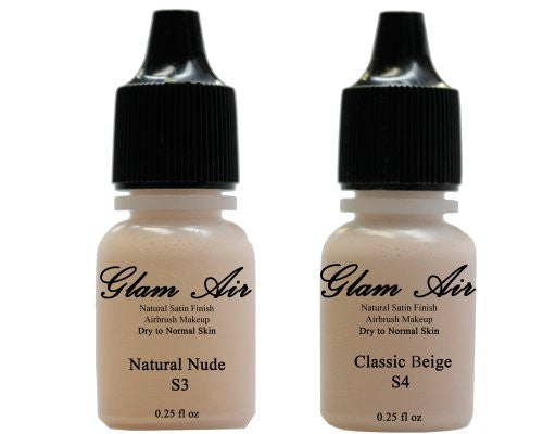Two(2) Glam Air Airbrush Foundation Makeup S3 Natural Nude & S4 Classic Beige in Satin Finish 0.25oz Bottles(normal to Dry Skin) - Sexy Sparkles Fashion Jewelry - 1