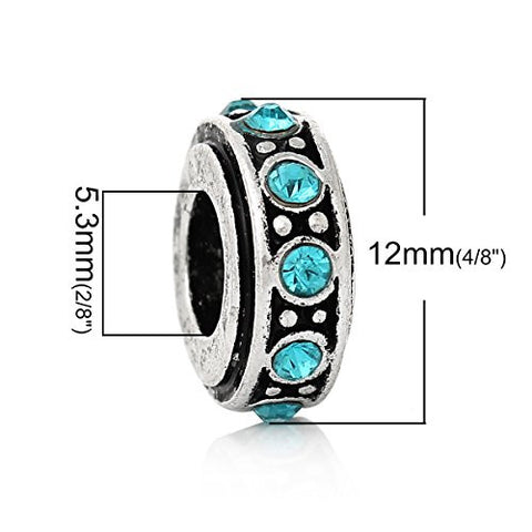 Mothers Day Jewelry Round Pattern With Aqua Rhinestones for snake chain charm Bracelet - Sexy Sparkles Fashion Jewelry - 3