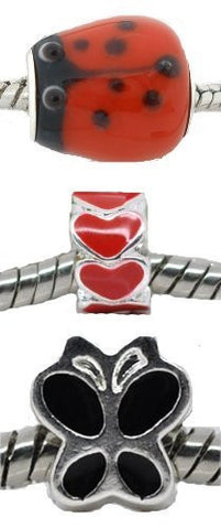 Set of Three (3) Charms Love Bug Charm Beads for European Snake Chain Charm Bracelets - Sexy Sparkles Fashion Jewelry - 2
