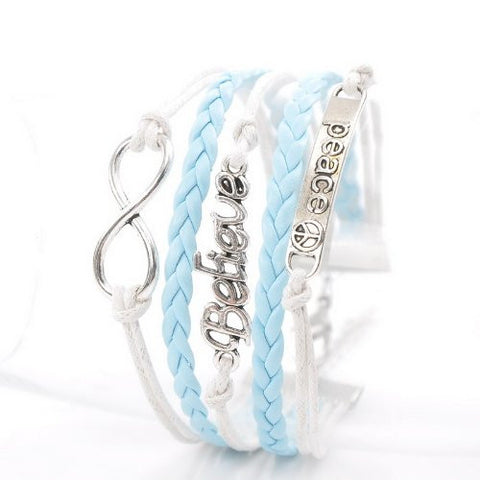 Leatheroid Braiding Bracelet Mixed W/Antique Silver Infinity Symbol & Rectangle Findings 20cm(7 7/8")long - Sexy Sparkles Fashion Jewelry - 2