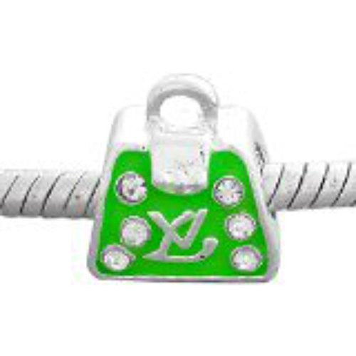Handbag W/Green Cz Charm Bead for Snake Chain Bracelet