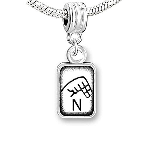 Sign Lauguage Charms Alphabet Letter European Bead Compatible for Most European Snake Chain Bracelet (N)