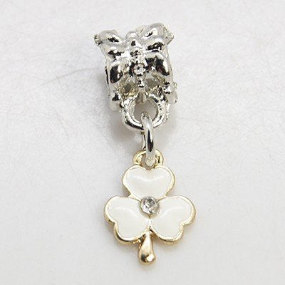 White Enamel Flower with  Crystals Charm European Bead Compatible for Most European Snake Chain Bracelet - Sexy Sparkles Fashion Jewelry - 2