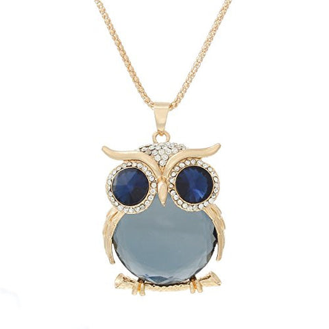 Jewerly Lobster Clasp Owl Necklace Gold Toned with Royal Blue  Crystals - Sexy Sparkles Fashion Jewelry - 1