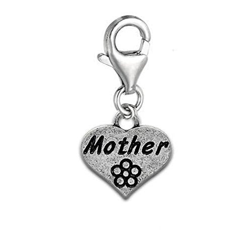 Clip on Mother Love Heart Dangle Charm Pendant for European Jewelry w/ Lobster Clasp - Sexy Sparkles Fashion Jewelry