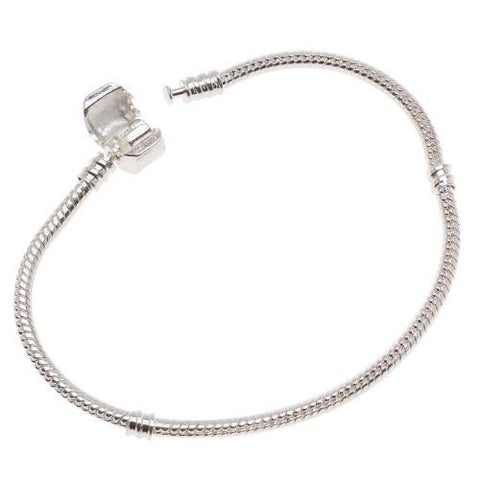 Silver Tone Snake Chain Classic Bead Barrel Clasp Bracelet for Beads Charms (9.0") - Sexy Sparkles Fashion Jewelry - 2