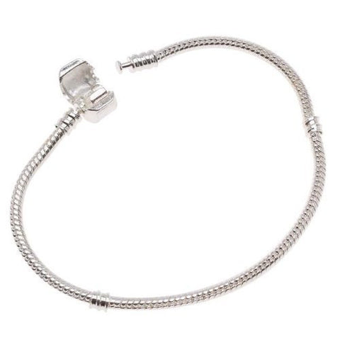 Silver Tone Snake Chain Classic Bead Barrel Clasp Bracelet for Beads Charms (8.0") - Sexy Sparkles Fashion Jewelry - 2