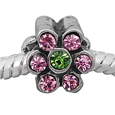 Flower with Pink and Green  Crystals European Bead Compatible for Most European Snake Chain Charm Bracelet - Sexy Sparkles Fashion Jewelry - 2