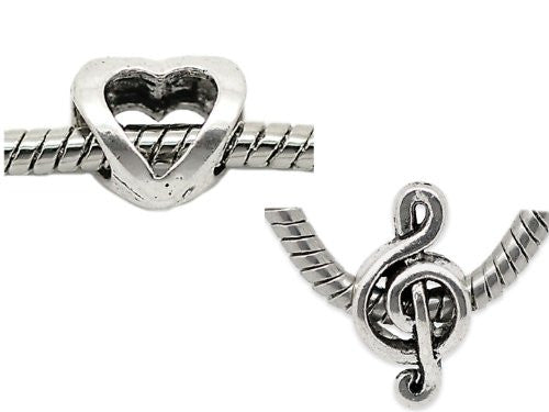Heart Charm and G-clef Musical Note Charm Bead for Snake Chain Bracelet - Sexy Sparkles Fashion Jewelry