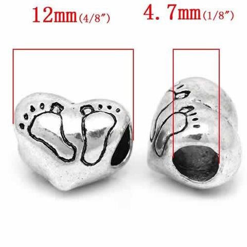 Heart with Baby Feet Bead Charm Spacer For Snake Chain Charm Bracelet - Sexy Sparkles Fashion Jewelry - 3