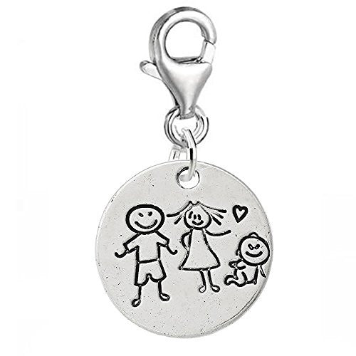 Family/Kids Heart or Round Clip On Pendant w/ Lobster Clasp (Three Kids)
